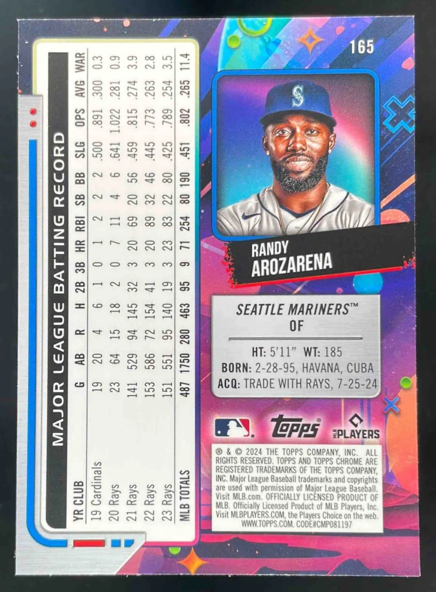 2024 Topps Cosmic Chrome Gold Interstellar Refractor #165 Randy Arozarena /50 - Image 2