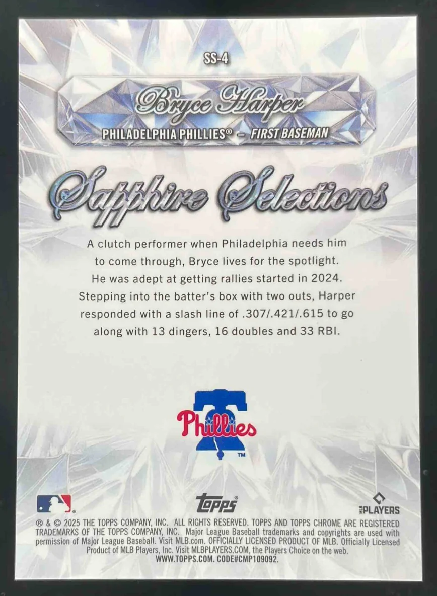 2025 Topps Chrome Sapphire Selections #SS-4 Bryce Harper - Image 2