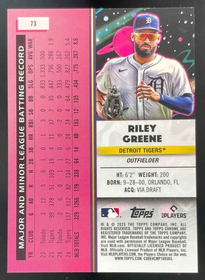 2025 Topps Cosmic Chrome Lunar Eclipse Refractor #73 Riley Greene /10 - Image 2