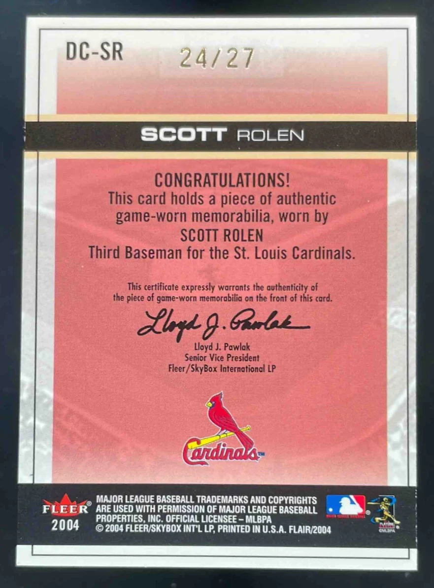 2004 Fleer Flair Diamond Cuts Game Used Gold #DC-SR Scott Rolen /27 - Image 2