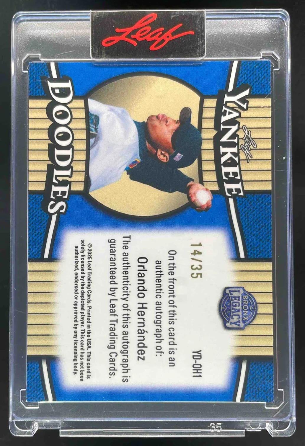 2025 Leaf A Bronx Legacy Yankee Doodles Silver Orlando Hernandez Auto /35 - Image 2