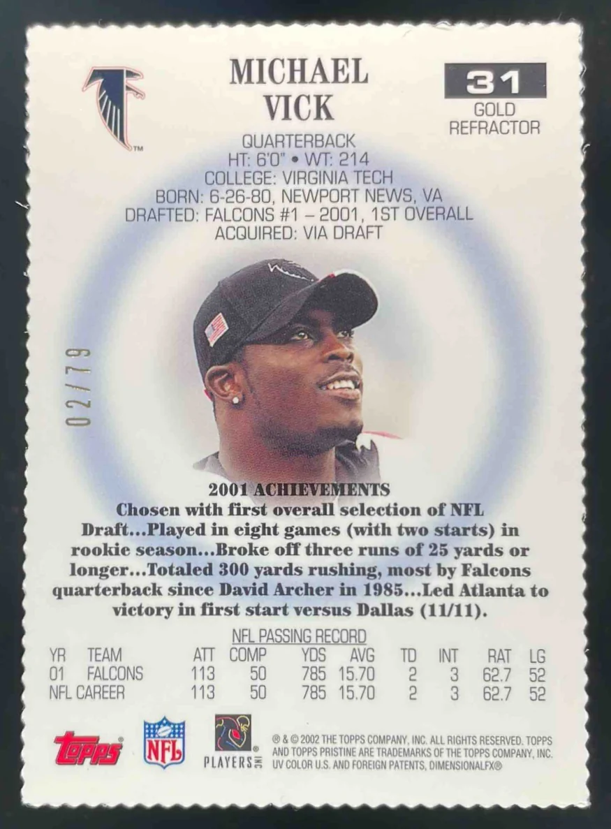 2002 Topps Pristine Gold Refractors #31 Michael Vick /79 - Image 2
