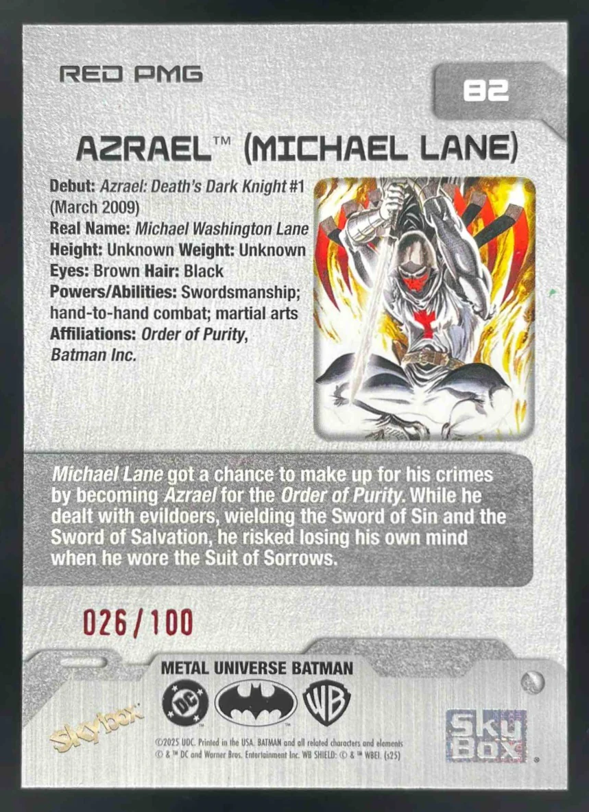 2025 Metal Universe Batman Precious Metal Gems Red Azrael Michael Lane/100 - Image 2