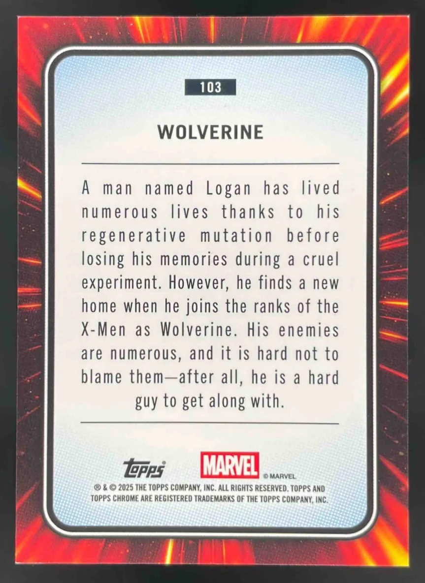 2025 Topps Chrome Marvel Spider Web Refractor #103 Wolverine /399 - Image 2