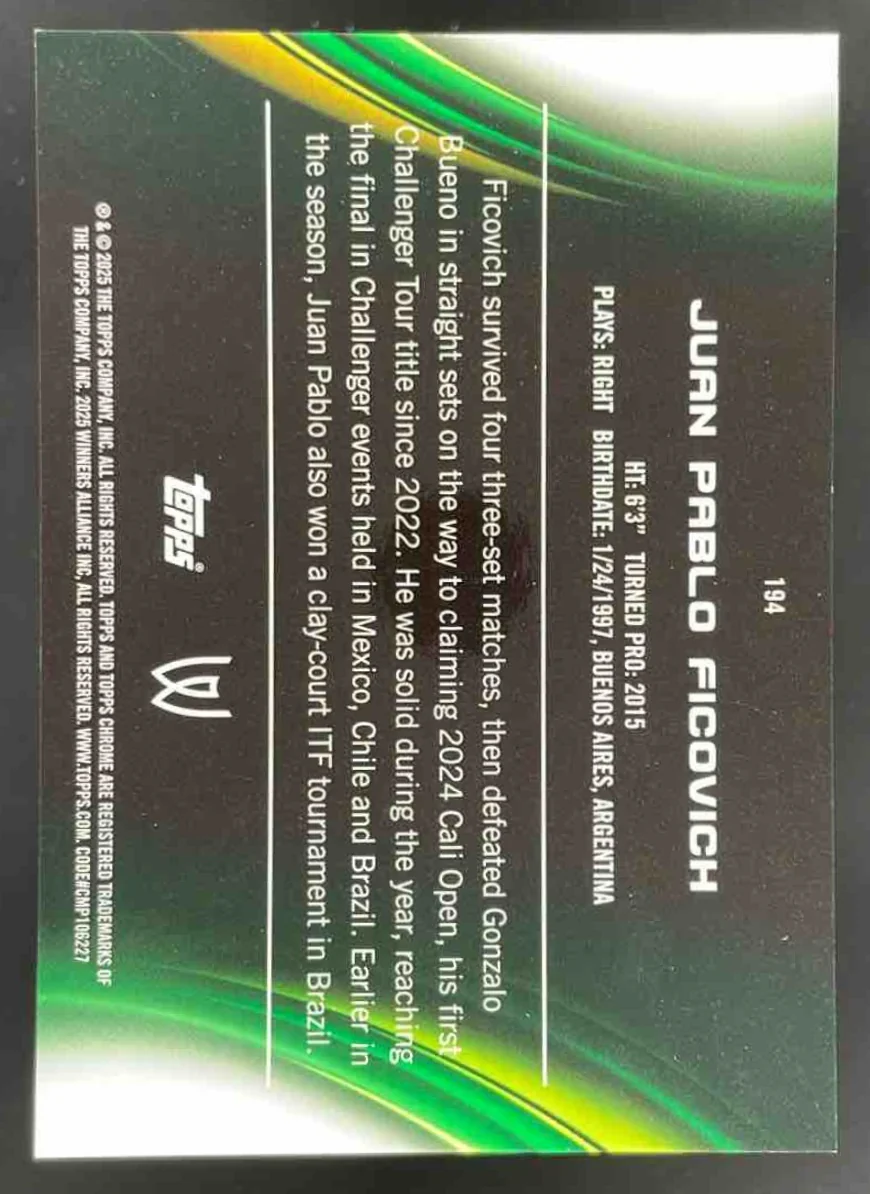 2025 Topps Chrome Frozenfractors #194 Juan Pablo Ficovich RC - Image 2