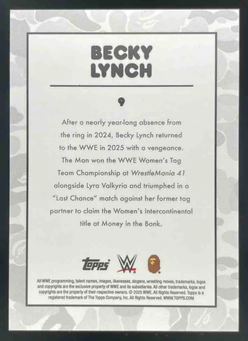 2025 Topps WWE x Bape Pink Camo #9 Becky Lynch /25 - Image 2