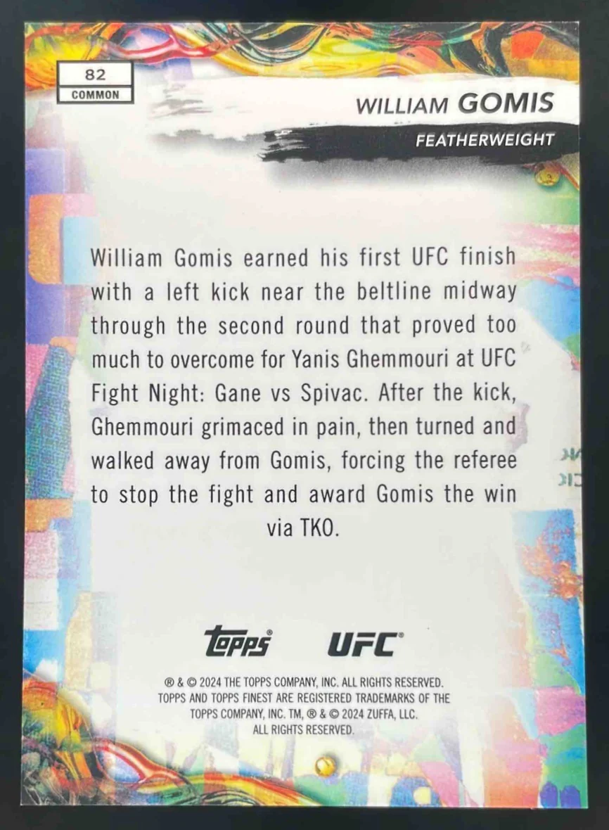 2024 Topps Finest UFC Red/Black Vapor Refractors #82 William Gomis Common RC /20 - Image 2
