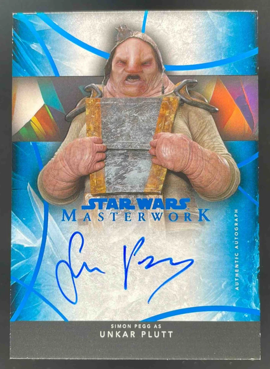 2024 Topps Star Wars Masterwork Blue Foil Simon Pegg as Unkar Plutt Auto /99