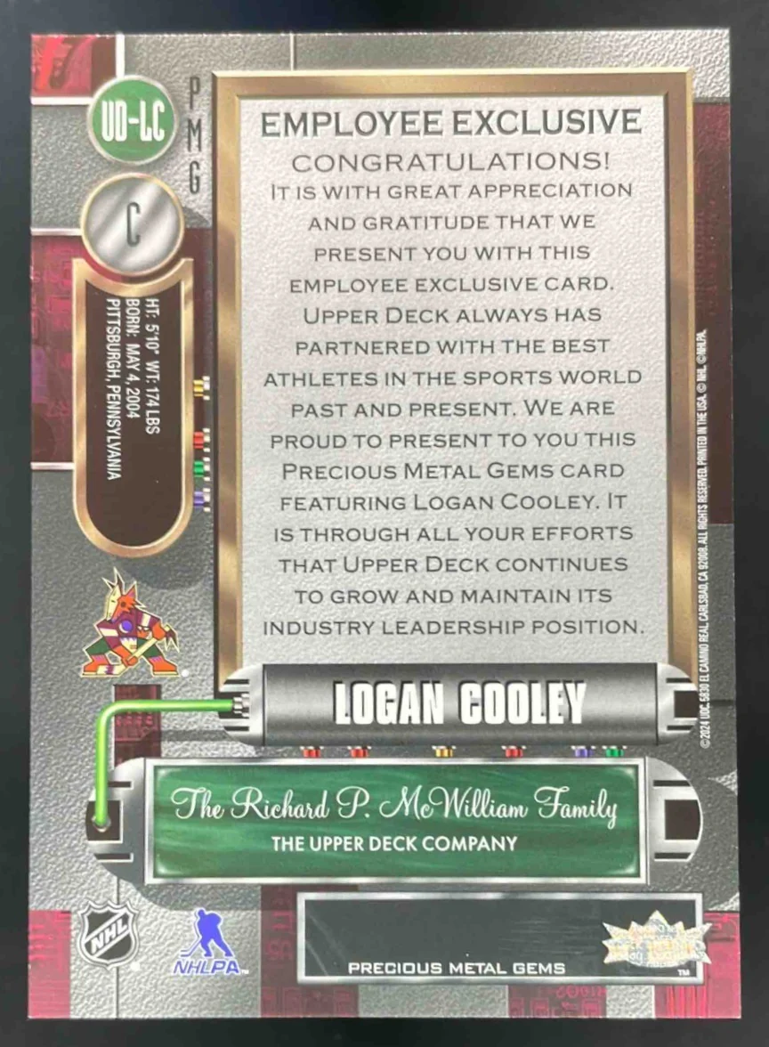 2024 Metal Universe Pink Precious Metal Gems Employee Exclusive Logan Cooley - Image 2