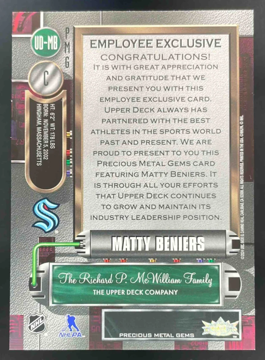 2023 Metal Universe Pink Precious Metal Gems Employee Exclusive Matty Beniers - Image 2