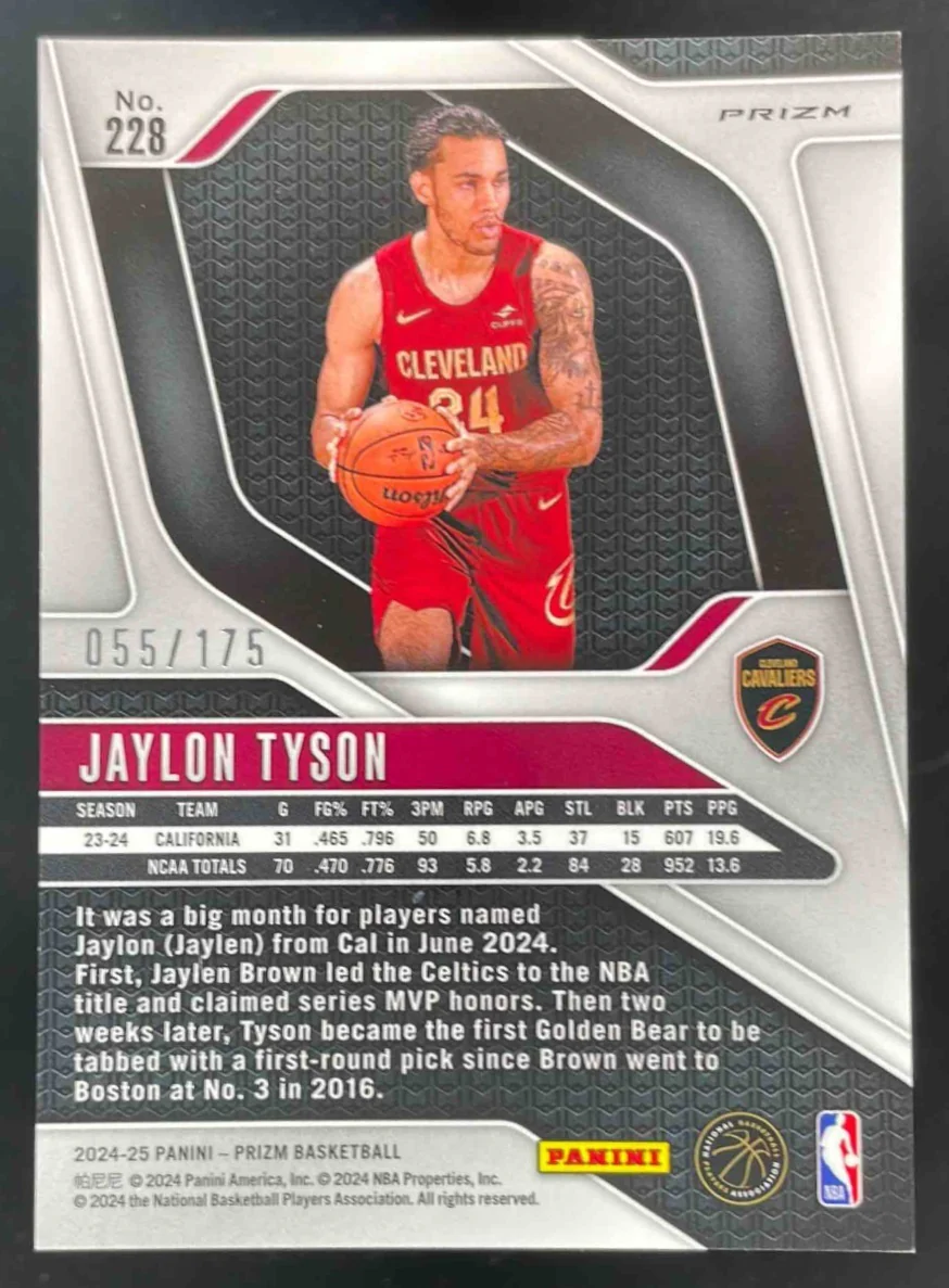 2024-25 Panini Prizm White Prizm #228 Jaylon Tyson RC /175 - Image 2