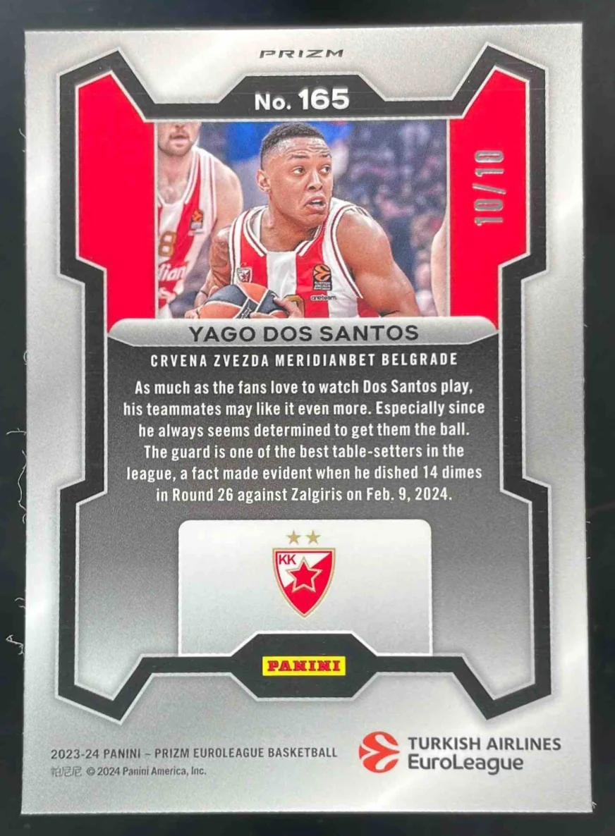 2023-24 Panini Prizm Turkish Airlines EuroLeague Gold #165 Yago Dos Santos /10 - Image 2