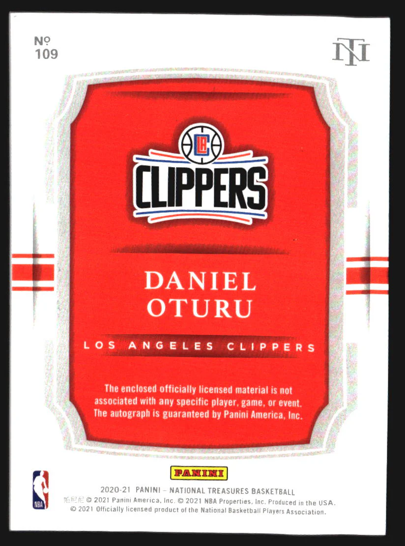 2020-21 Panini National Treasures #109 Daniel Oturu RC Jersey Auto /99 - Image 2