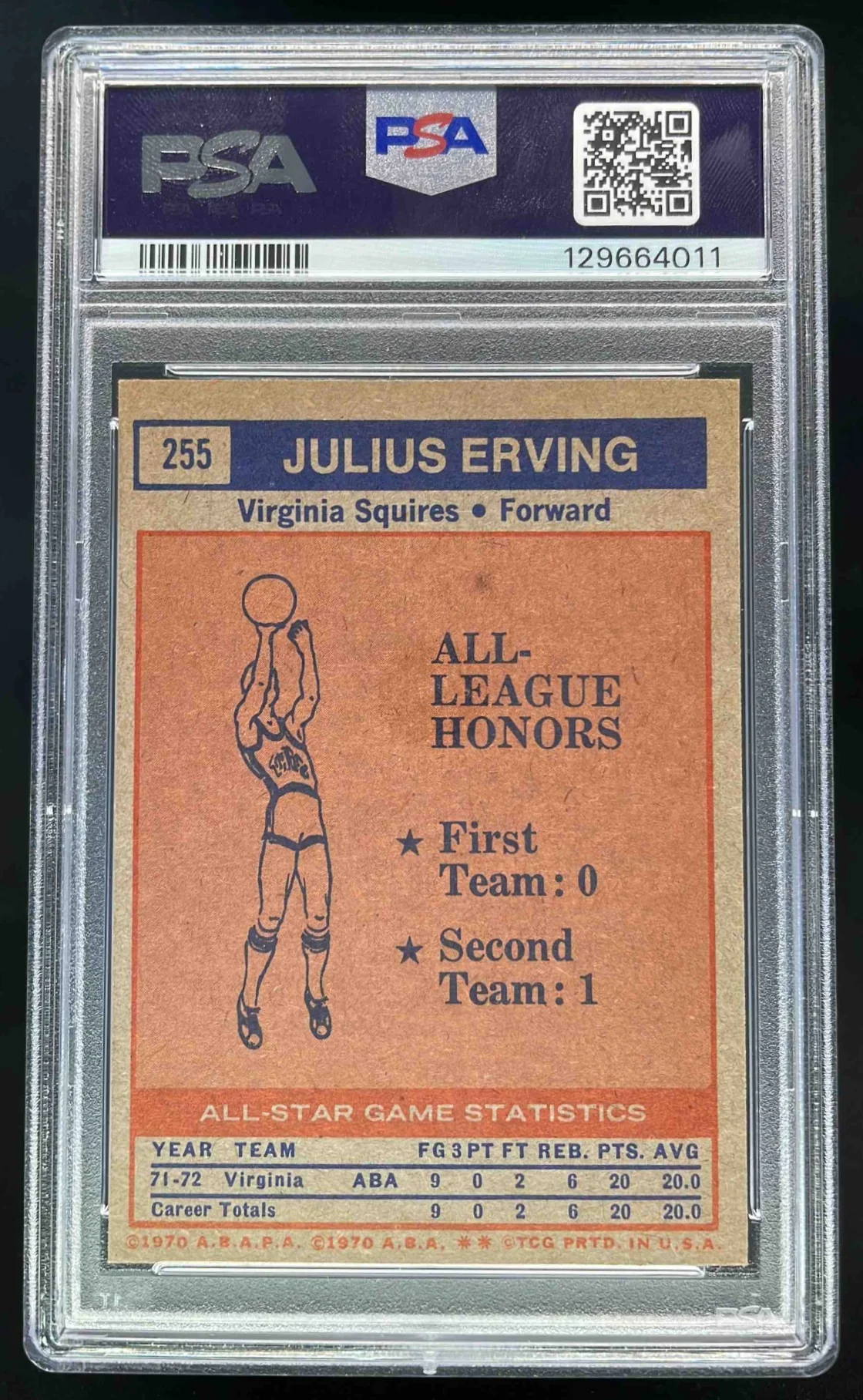 1972-73 Topps #255 Julius Erving RC All-Star PSA 6 - Image 2