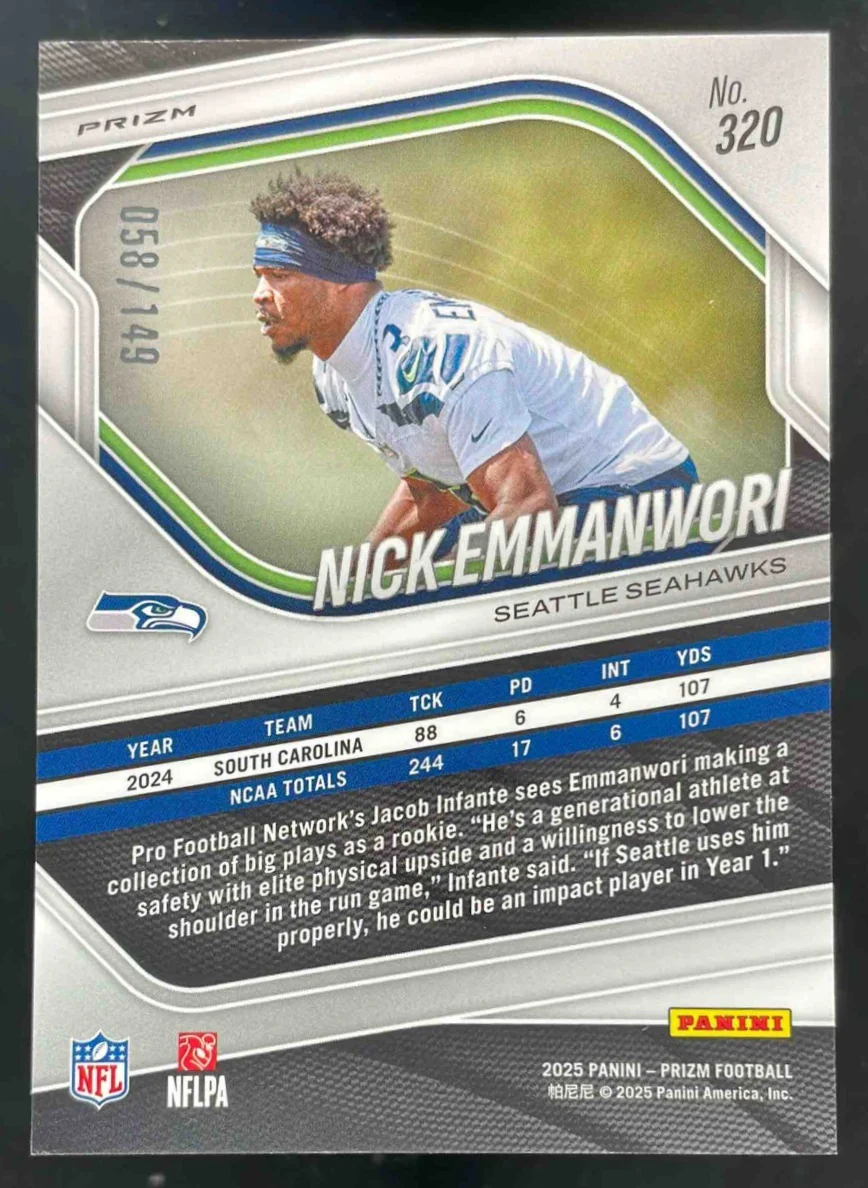 2025 Panini Prizm Red Wave Prizm #320 Nick Emmanwori RC /149 - Image 2