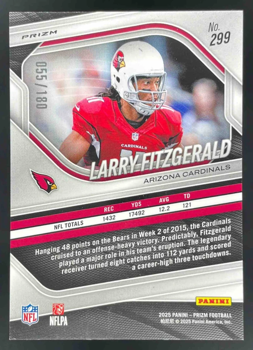2025 Panini Prizm Pigskin Prizm #299 Larry Fitzgerald /180 - Image 2