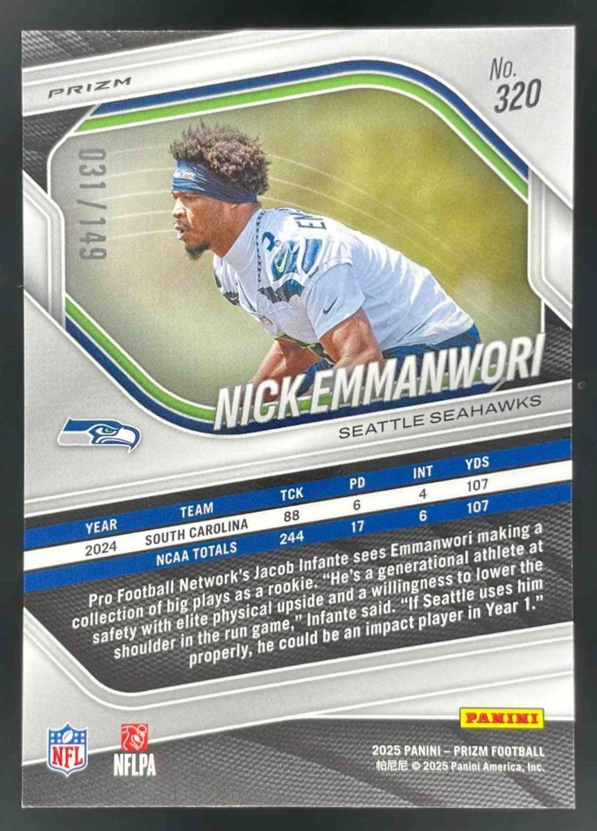 2025 Panini Prizm Red Wave Prizm #320 Nick Emmanwori RC /149 - Image 2