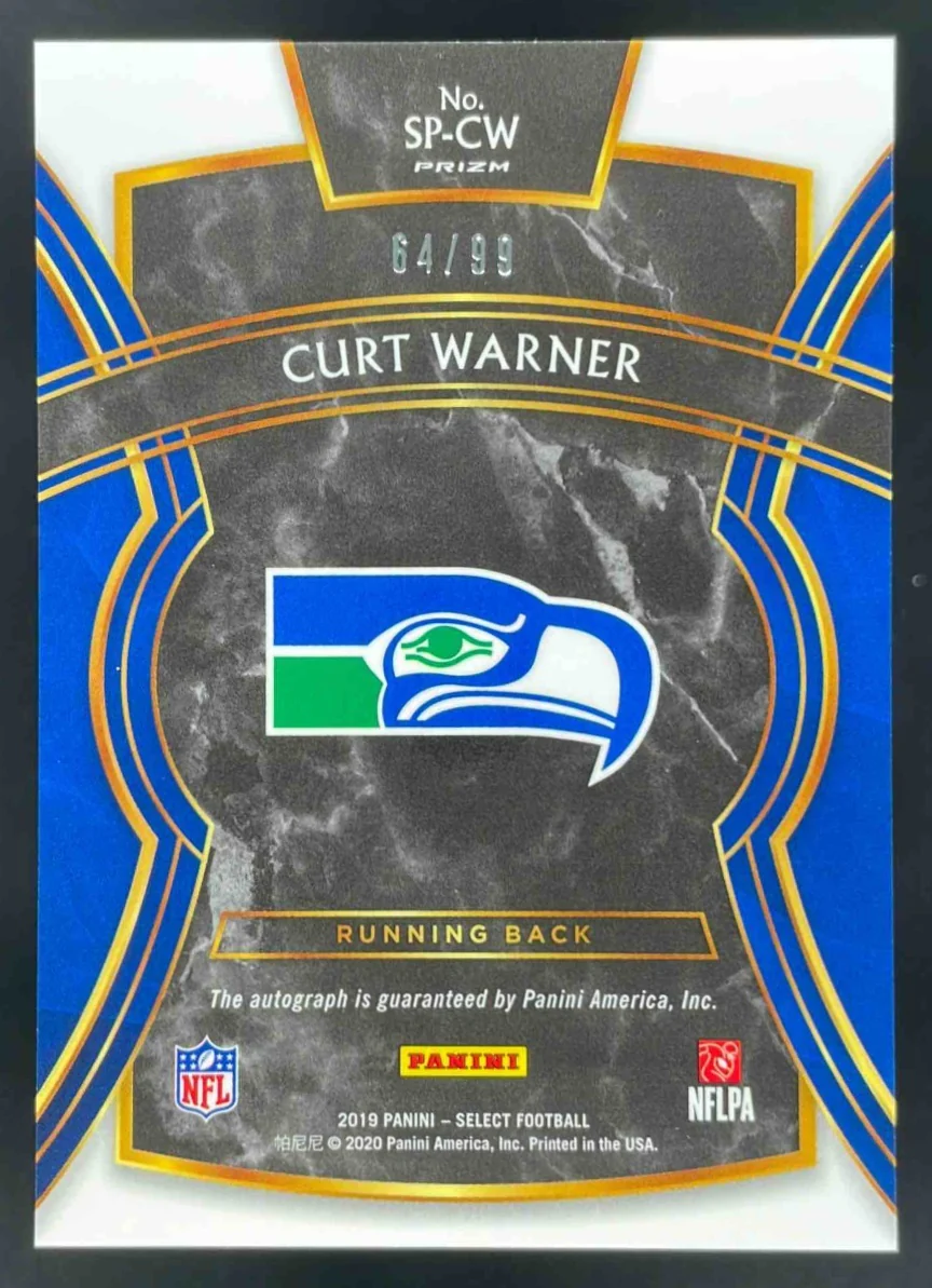 2019 Panini Select Signatures Blue Prizm #SP-CW Curt Warner Auto /99 - Image 2