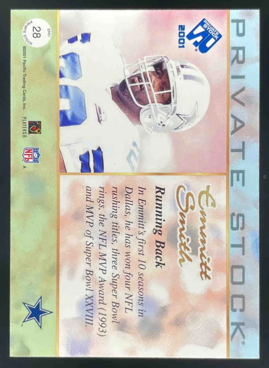 2001 Pacific Private Stock Silver Framed #28 Emmitt Smith /99 - Image 2
