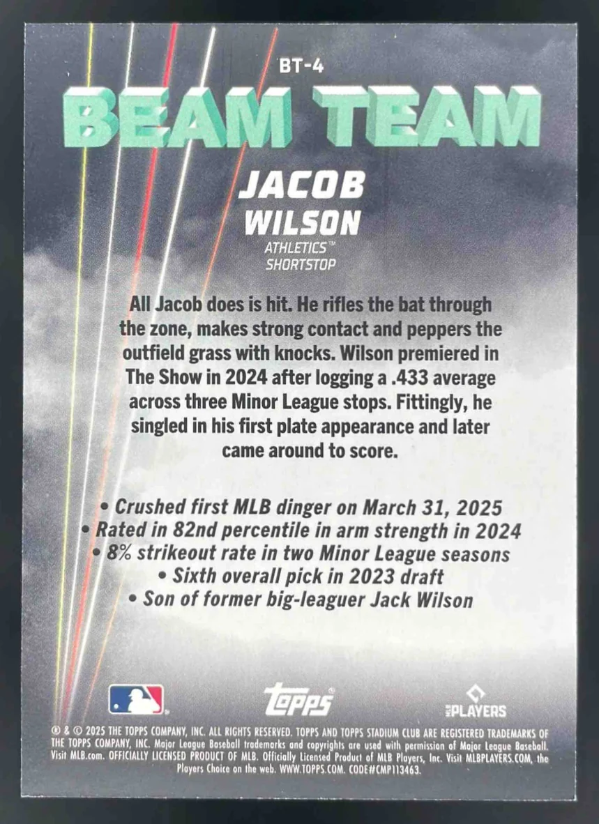 2025 Topps Stadium Club Beam Team #BT-4 Jacob Wilson RC - Image 2