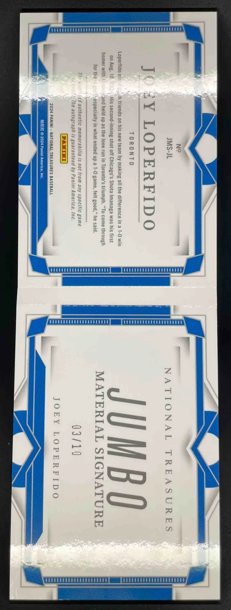 2024 National Treasures Jumbo Material Booklet Gold Joey Loperfido RC Auto /10 - Image 2
