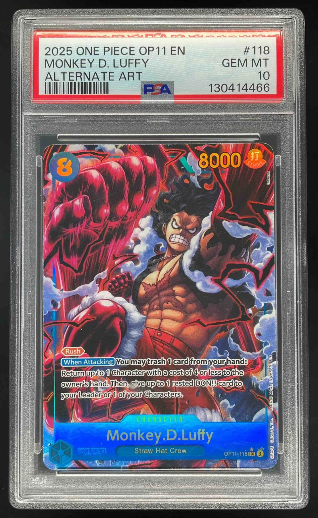2025 One Piece OP11 EN #118 Monkey D Luffy Alternate Art PSA 10
