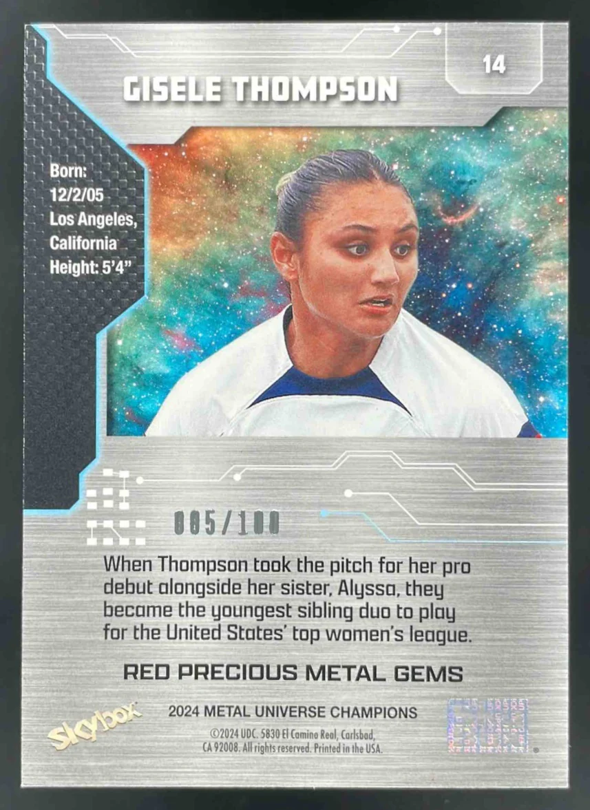 2024 SkyBox Metal Champions Precious Metal Gems Red Gisele Thompson RC /100 - Image 2