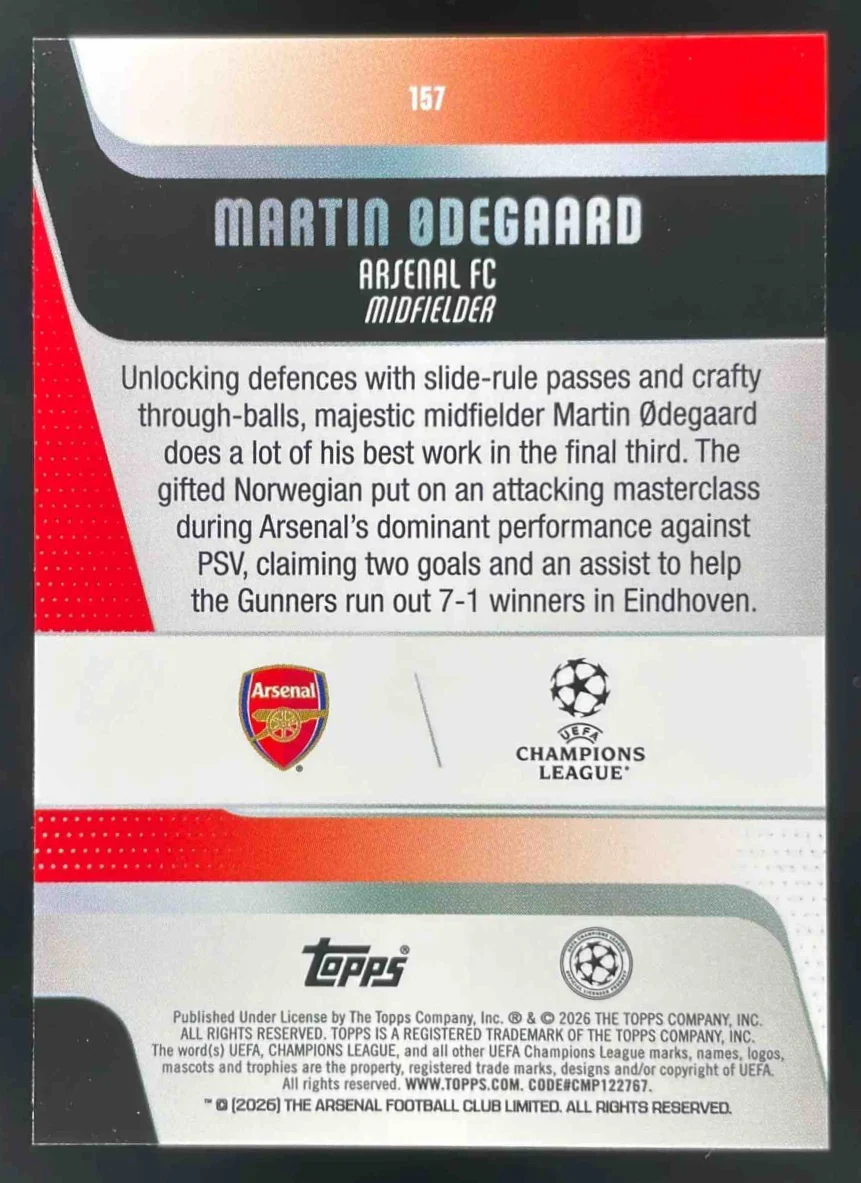 2025-26 Topps UEFA Club Competitions Gold Raindrops #157 Martin Odegaard /50 - Image 2