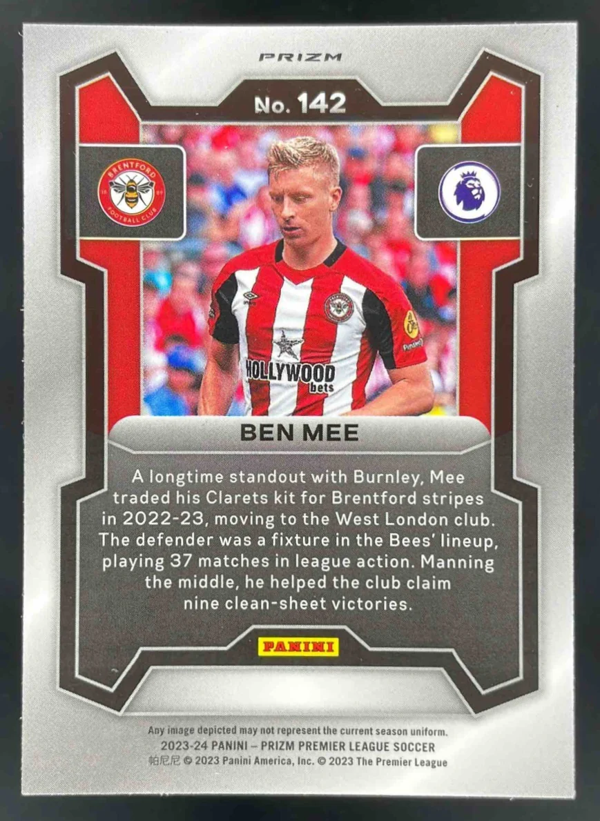 2023-24 Panini Prizm Premier League Choice Tiger Stripe #142 Ben Mee - Image 2