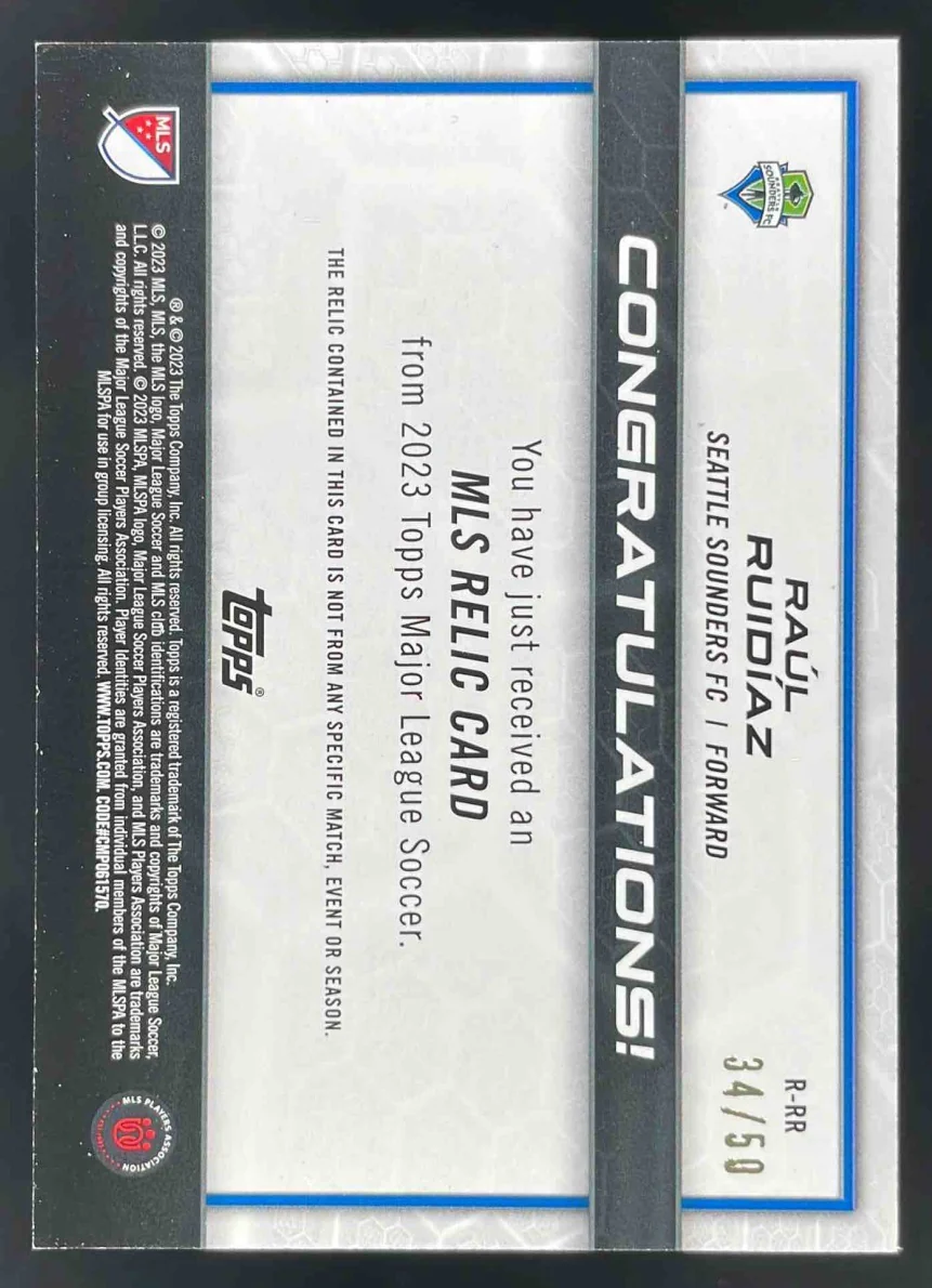 2023 Topps MLS Relics Gold #R-RR Raul Ruidiaz /50 - Image 2