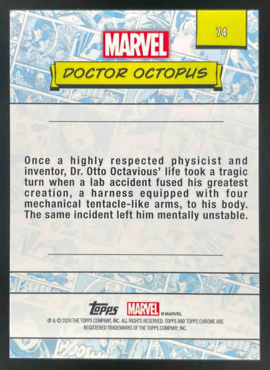 2024 Topps Chrome Marvel Blue Wave Refractor #74 Doctor Octopus /150 - Image 2