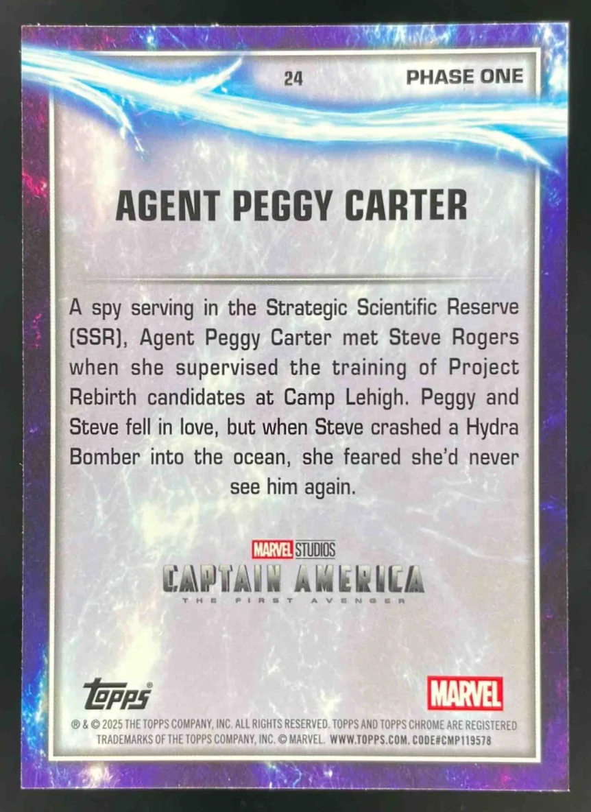 2025 Topps Chrome Marvel Studios Thor Refractor #24 Agent Peggy Carter /99 - Image 2