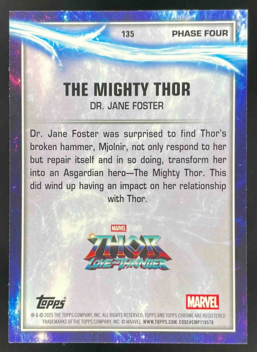 2025 Topps Chrome Marvel Studios Loki Refractor #135 The Mighty Thor /75 - Image 2