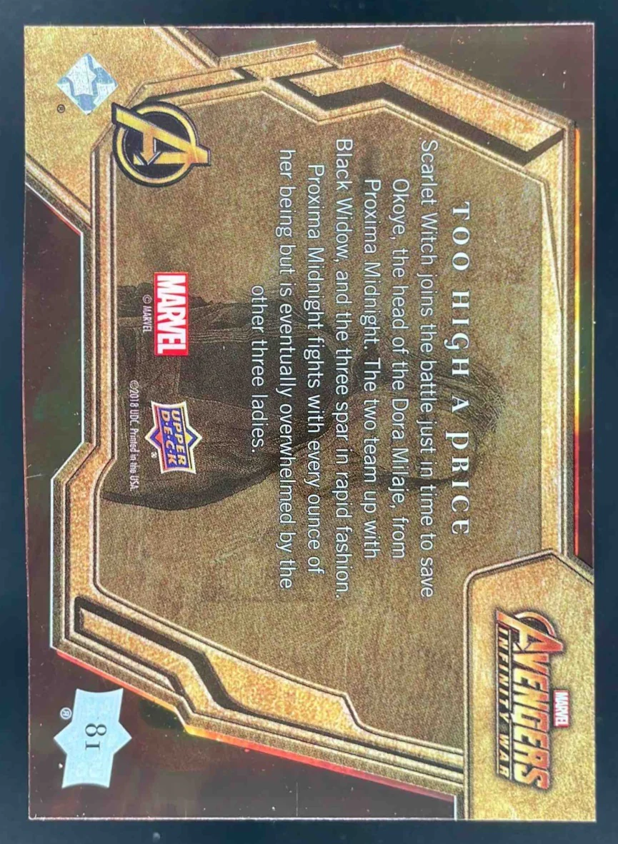 2018 Upper Deck Marvel Avengers Infinity War #81 Too High A Price - Image 2