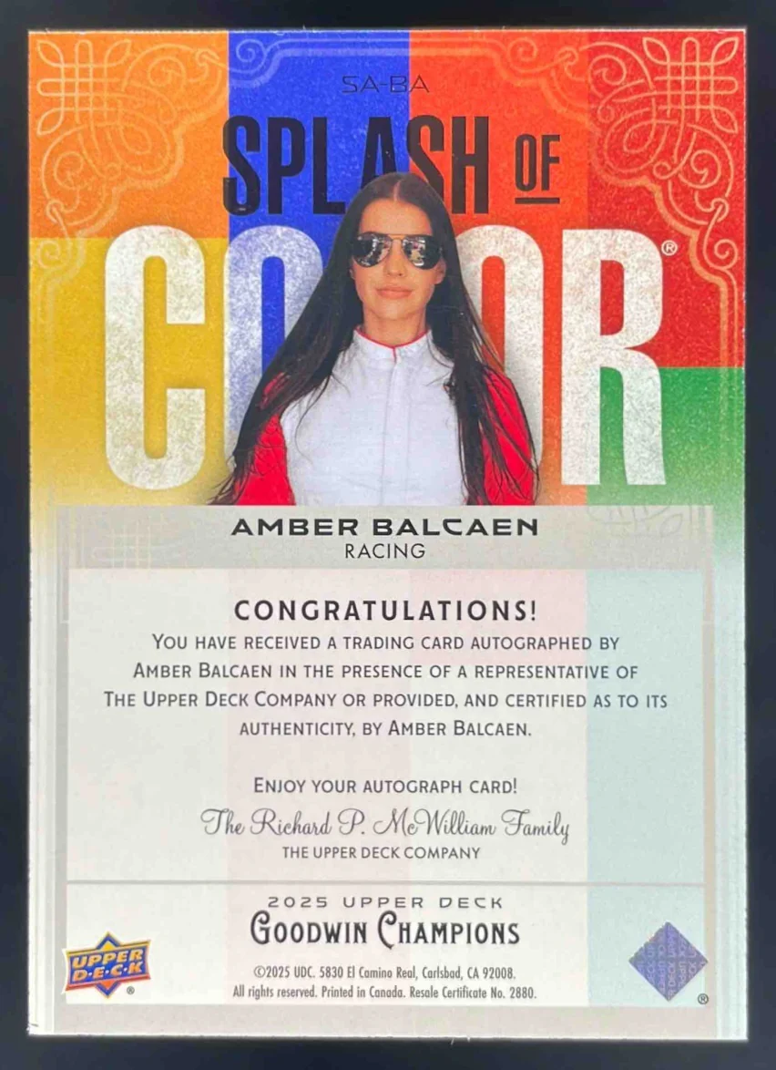 2025 Upper Deck Goodwin Champions Splash of Color #SA-BA Amber Balcaen Auto - Image 2