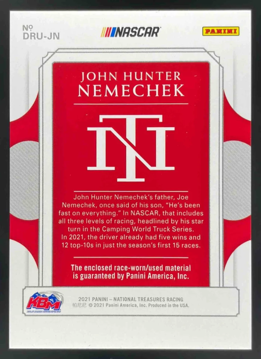 2021 National Treasures Dual Race Used Sheet Metal John Hunter Nemechek /25 - Image 2