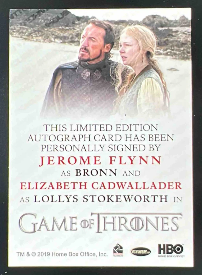 2019 HBO Game of Thrones Dual Auto Jerome Flynn Elizabeth Cadwallader - Image 2