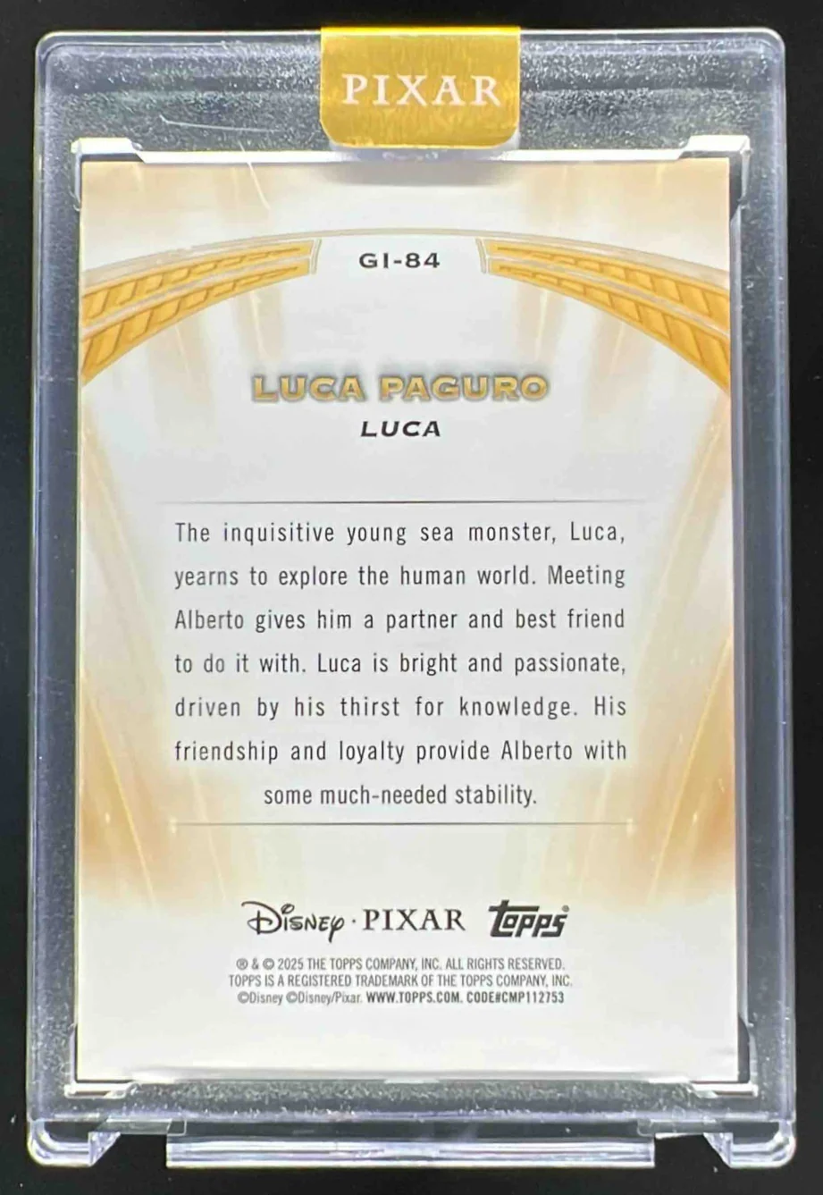 2025 Topps Pixar Gold Golden Icons Encased #GI-84 Luca Paguro /100 - Image 2
