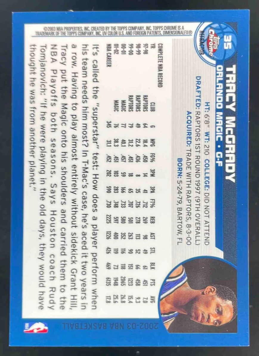 2002-03 Topps Chrome Refractors #35 Tracy McGrady - Image 2