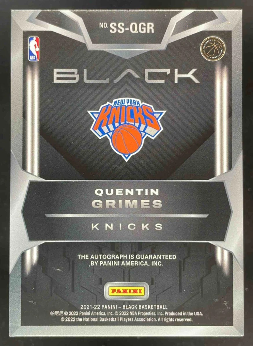 2021-22 Panini Black Smoke Show Signatures #SS-QGR Quentin Grimes RC Auto /25 - Image 2