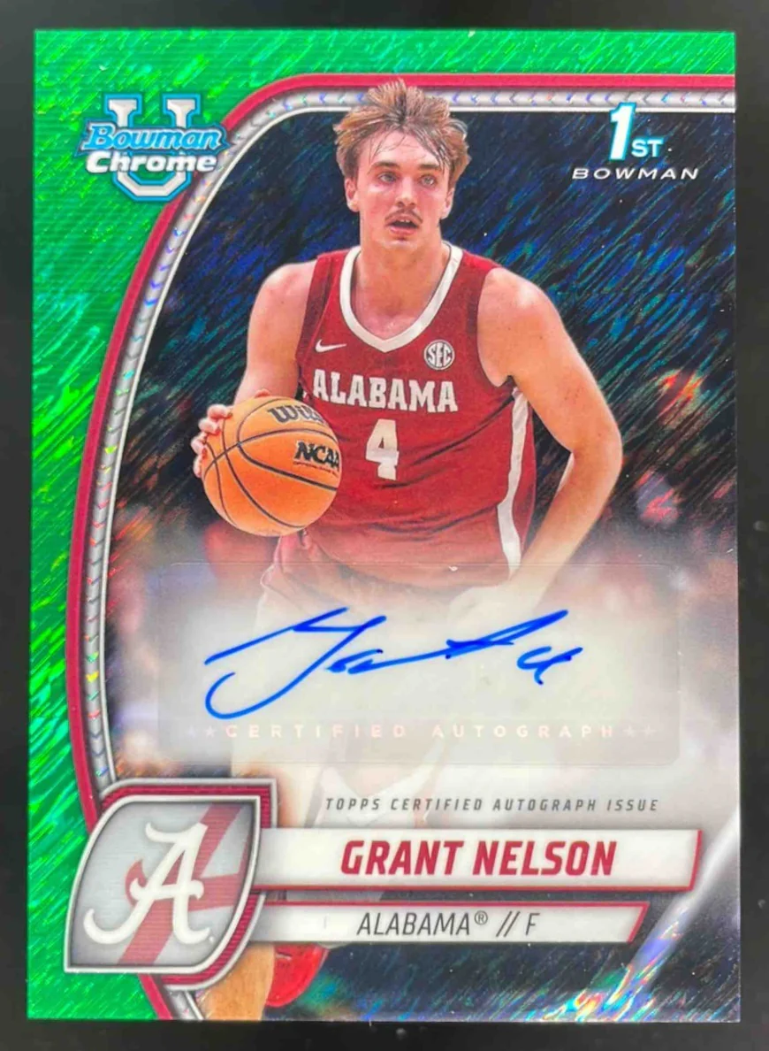 2024-25 Bowman University Chrome Green Shimmer Refractor #25 Grant Nelson Auto