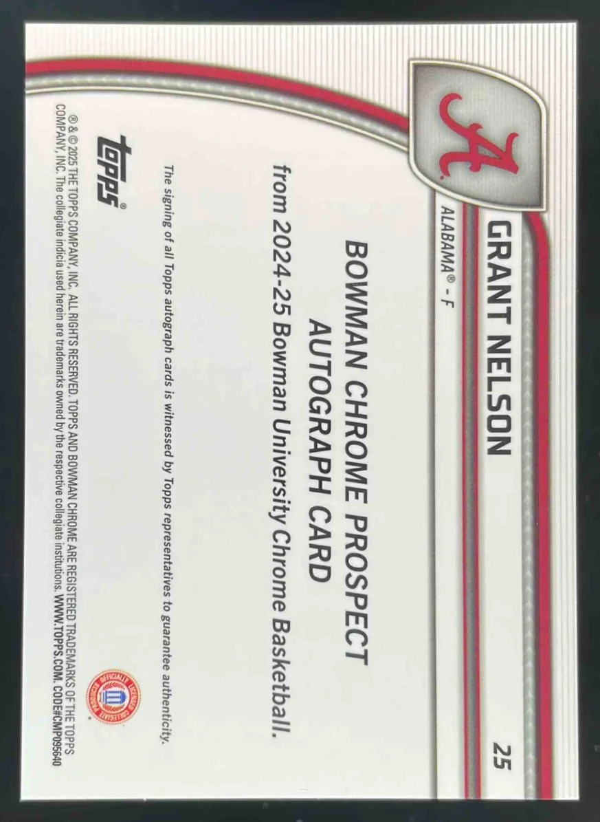 2024-25 Bowman University Chrome Green Shimmer Refractor #25 Grant Nelson Auto - Image 2