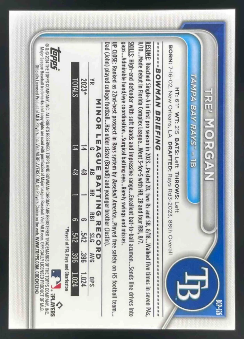 2024 Bowman Sapphire Chrome Orange Sapphire #BCP-126 Tre Morgan /25 - Image 2