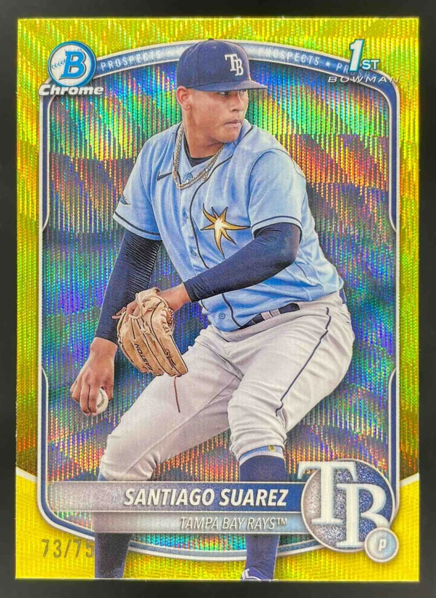 2025 Bowman Chrome Yellow Wave Refractor #BCP-142 Santiago Suarez RC /75