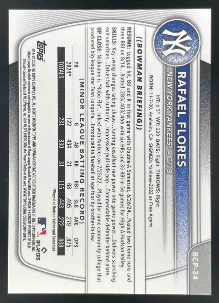 2025 Bowman Chrome Gold Geometric Refractors #BCP-34 Rafael Flores RC /50 - Image 2