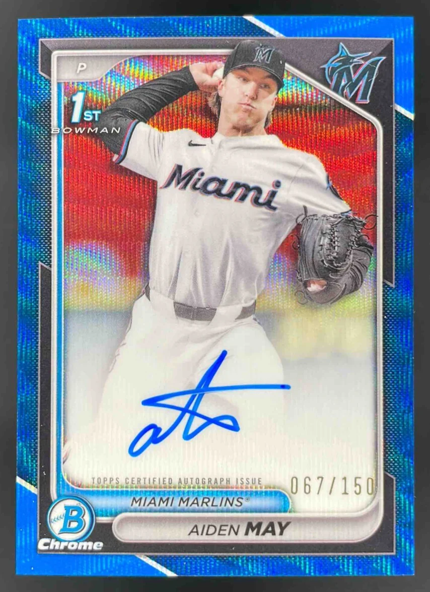 2024 Bowman Draft Chrome Blue Wave Refractor #CPA-AM Aiden May RC Auto /150