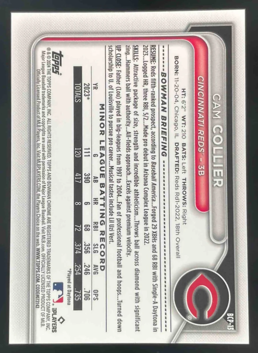 2024 Bowman Sapphire Chrome Gold Sapphire #BCP-13 Cam Collier /50 - Image 2