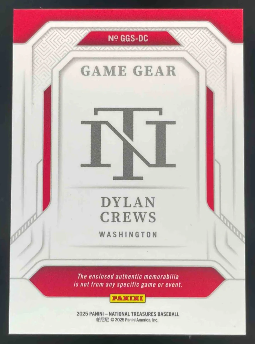 2025 Panini National Treasures Game Gear Swatches Blue #43 Dylan Crews /49 - Image 2