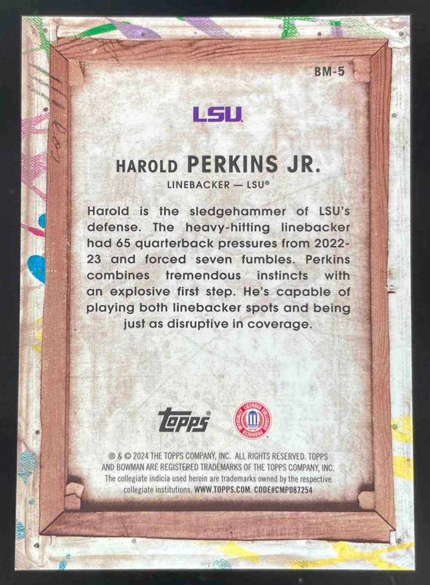 2024 Bowman Best University Bowman Masterpieces #BM-5 Harold Perkins Jr. - Image 2