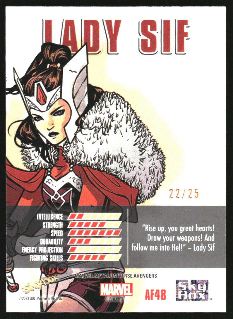 2024 SkyBox Marvel Metal Universe Avengers A-Force Rave Gold Lady Sif /25 - Image 2